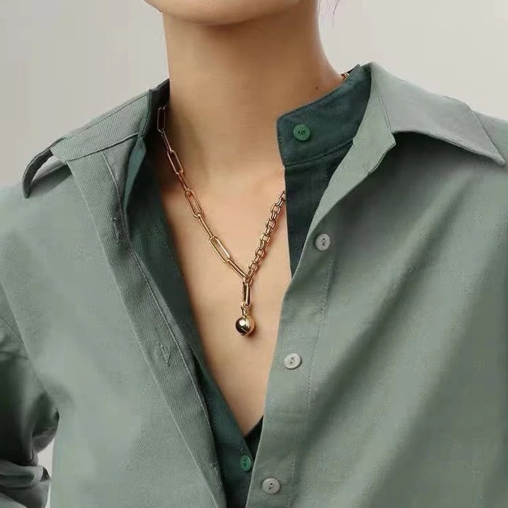 Zara Textured Gold Ball & Chain Pendant Fine 2-type Link Necklace Metal